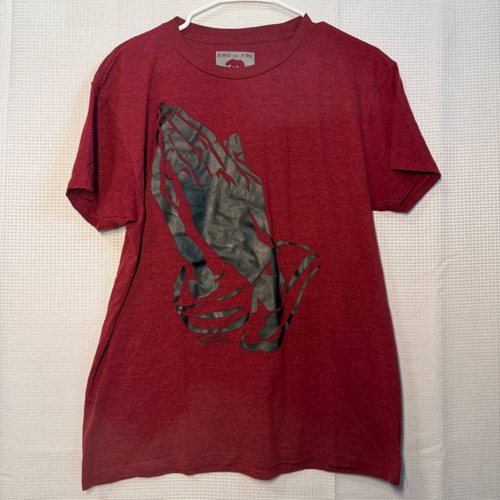 Ring of Fire Men's‎ Praying Hands Graphic T-Shirt Burgundy Heather Size M